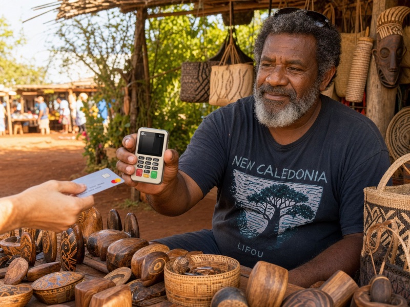 Artisan calédonien encaissant par carte